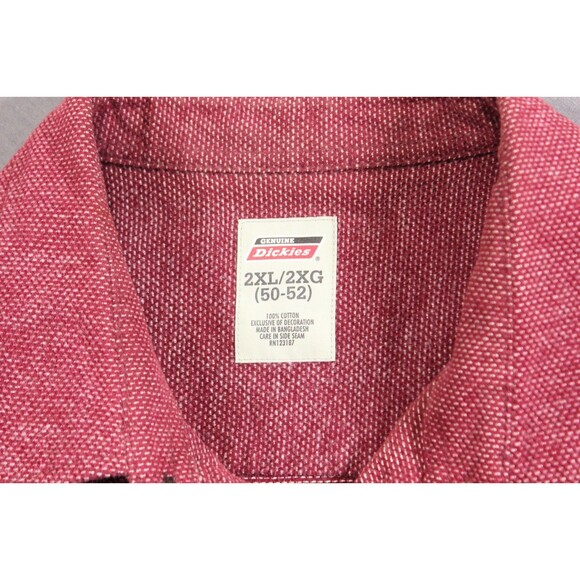 Dickies Men's Heavyweight Maroon Flannel Button Up Shirt Work Wear Cotton 2XL - Picture 9 of 10